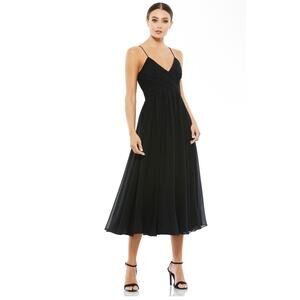 Ieena Mac Duggal Black Faux Wrap Sleeveless Flowy Midi Dress Sz Small NWT #70099